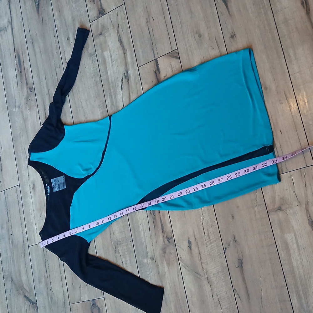 Frederick's of Hollywood Cocktail Teal Sheer Illusions Mini Dress. Size M - Picture 16 of 17